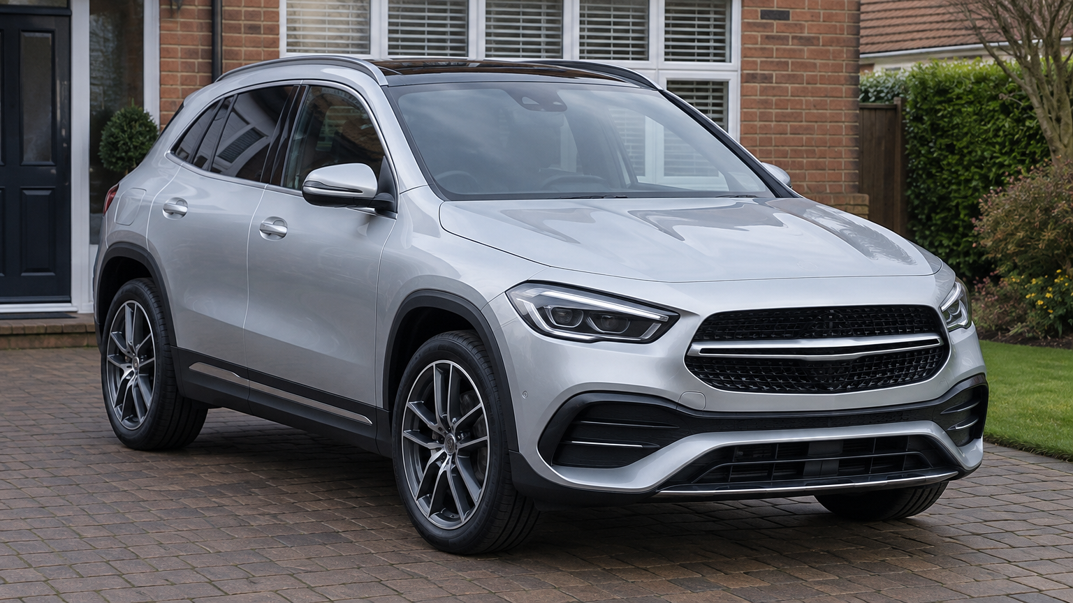 Illustrative photograph of a silver Mercedes-Benz GLA parked on a UK driveway in natural daylight.